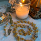 Santa Muerte Dorada Rosary + Oro + Prosperity + Gold + Sterling Silver Plated Chain + Handcrafted + Rosario