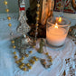 Santa Muerte Dorada Rosary + Oro + Prosperity + Gold + Sterling Silver Plated Chain + Handcrafted + Rosario