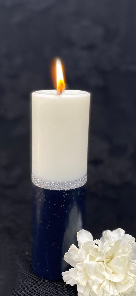 Reversing Pillar Candle with Silver Band + Return to Sender