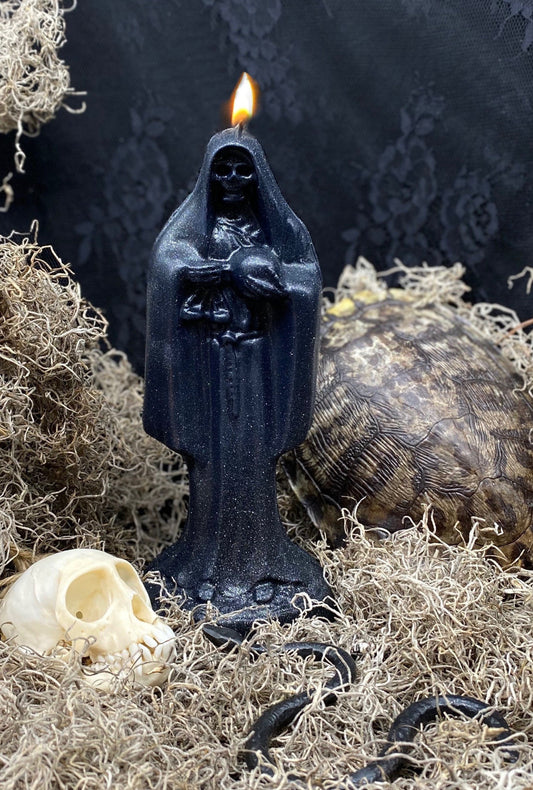 Vela Santa Muerte Negra + Protección + Encuadernación + Inversión + Oro 24K