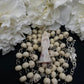 Santa Muerte Blanca Rosary with Bone and Howlite Beads + Blessed + Sterling Silver Plated Chain + Handcrafted + Rosario