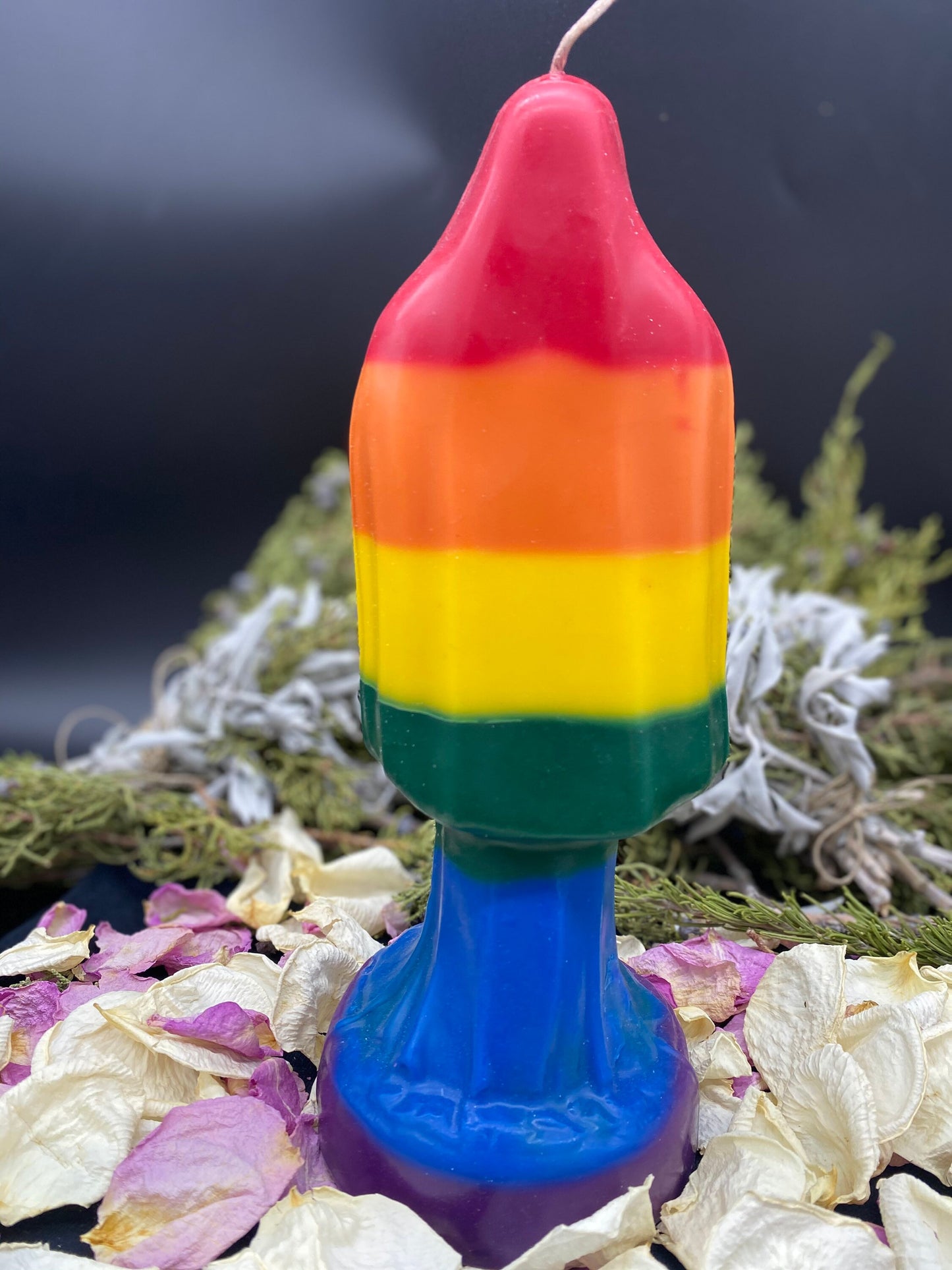 Vela Arcoiris Santa Muerte + LGBTQI + Abridor de Caminos + Bendito + Oro 24K