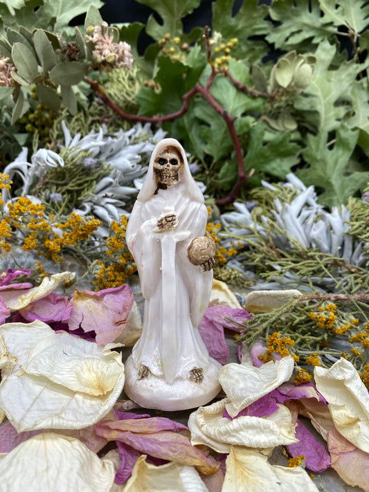 Santa Muerte Blanca Justicia / Justice Statue + Baptized + Blessed + Fixed + Made in Mexico