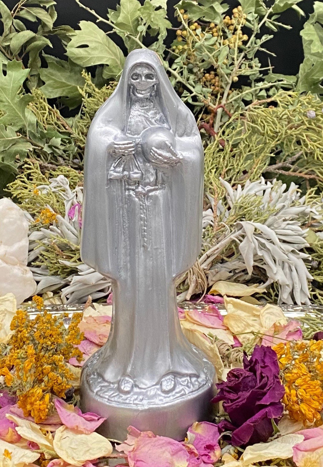 Vela Santa Muerte Plata + Bendita + Plata de Ley + Mejorar Finanzas + Apuestas