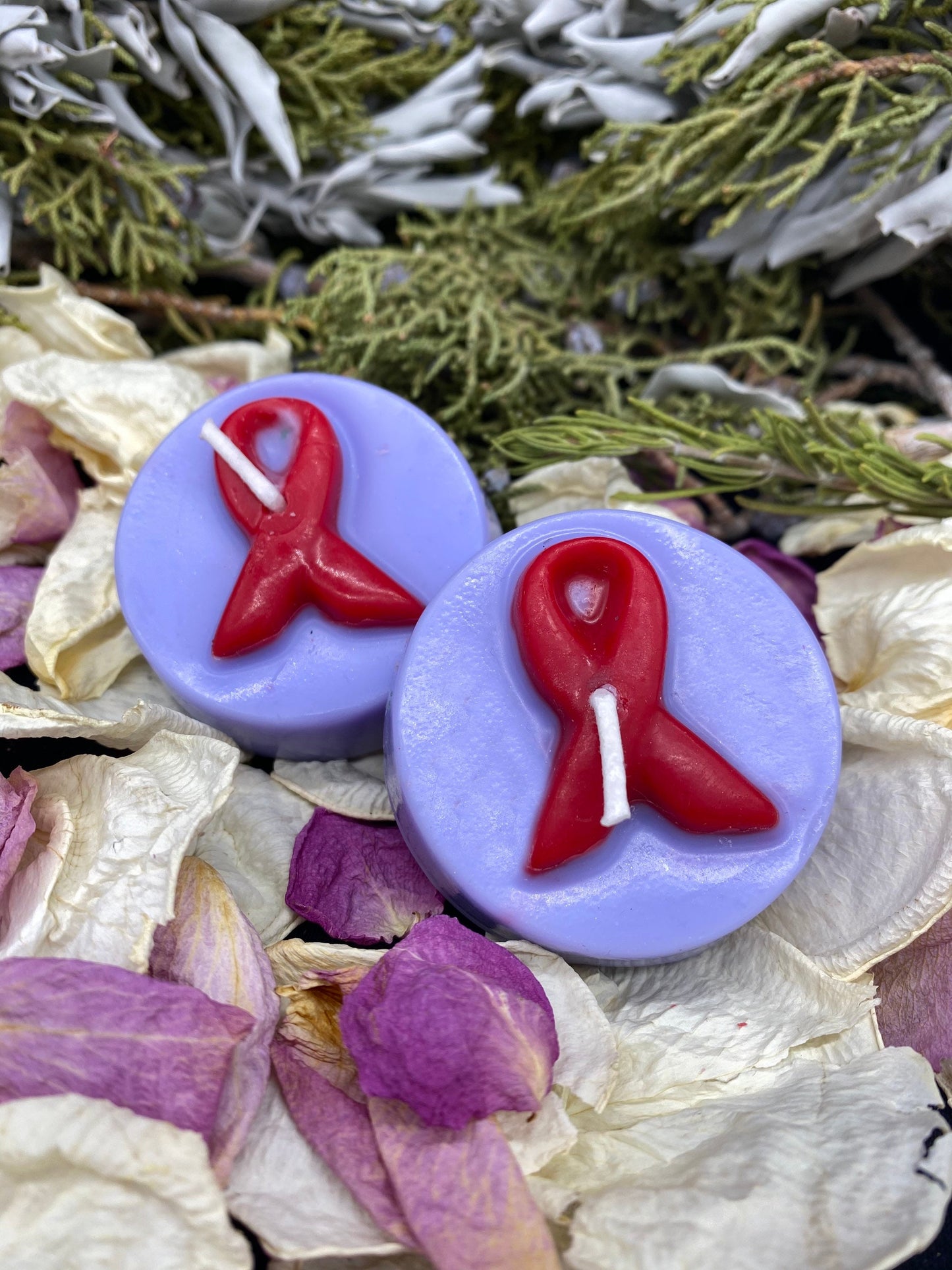 Three HIV/AIDS Awareness Red Ribbon Round Candles