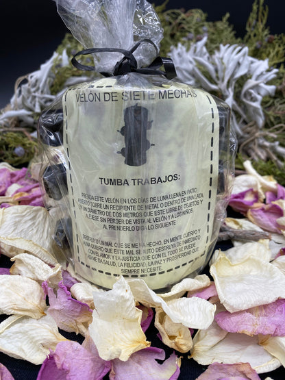 Vela quebra-feitiço + Tumba Trabajos + 7 mechas + Fabricada no México