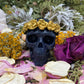 Skull Candle with Gold Roses + Hand Painted