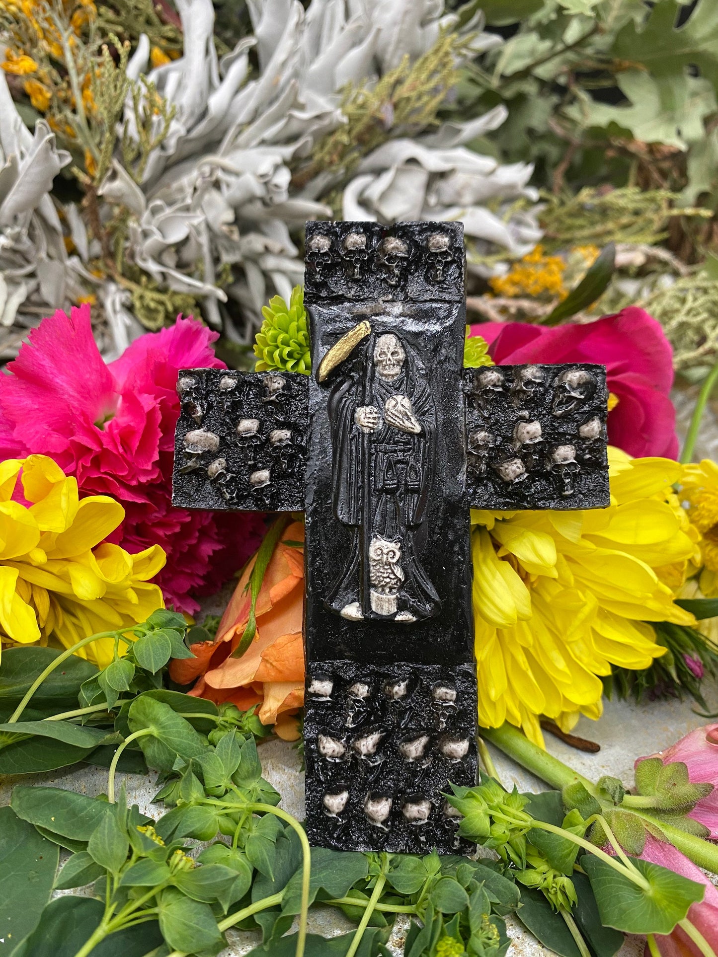 Santa Muerte Negra Altar Cross 5” + Love + Made in Mexico