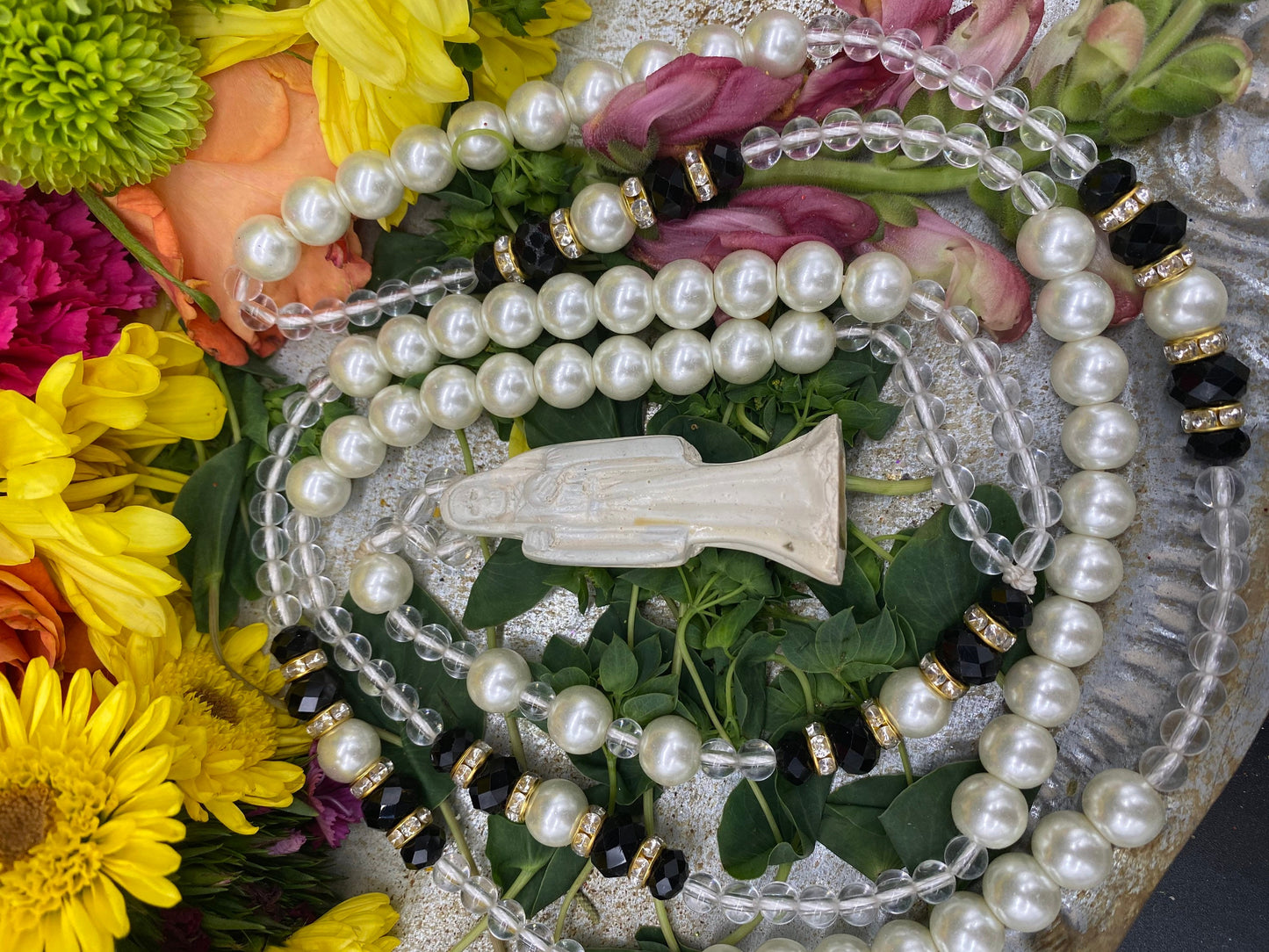 Long Santa Muerte Blanca Rosary + Blessed + Hecho en Mexico + Rosario