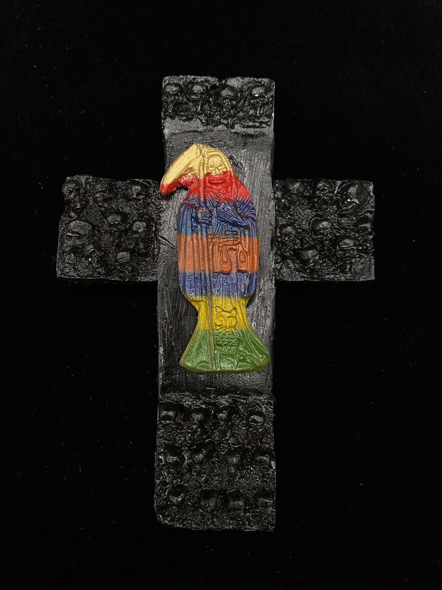 Santa Muerte Siete Colores Altar Cross 5” + Love + Made in Mexico