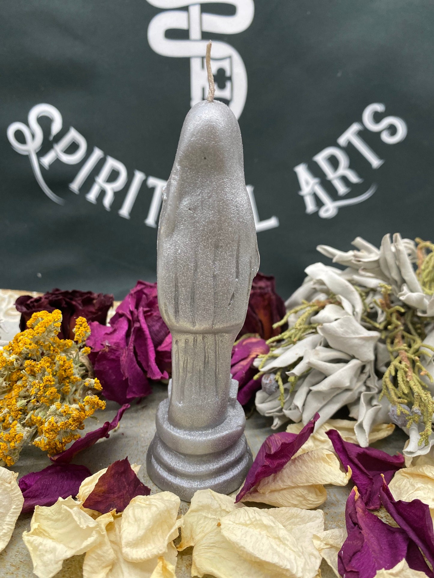 Santa Muerte Plata Figure Candle + Sterling Silver + Improve Finances + Gambling