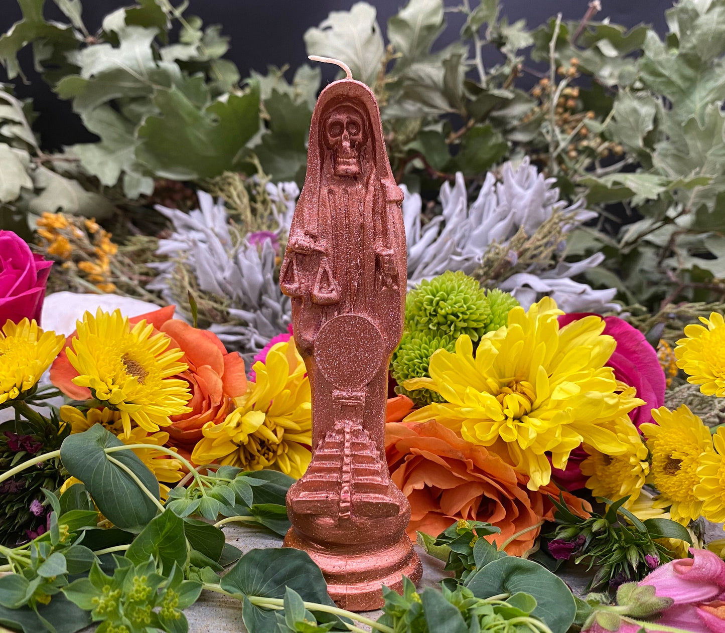 Santa Muerte Cobre / Copper Figure Candle + Fast Luck