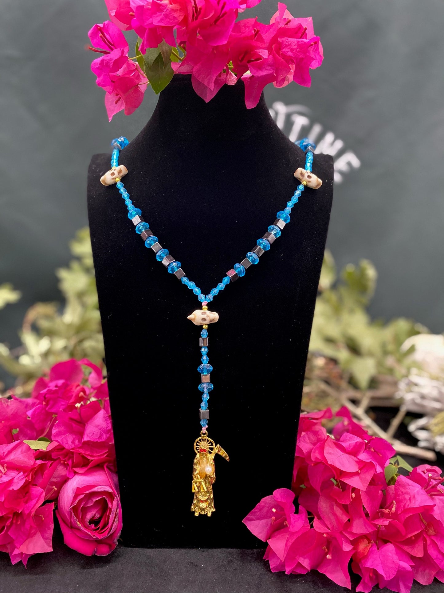 Santa Muerte Azul Rosary + Blue + Blessed + Handcrafted in Mexico + Rosario