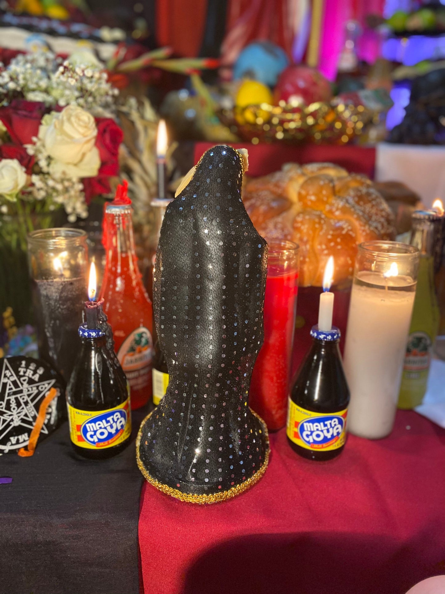 Santa Muerte Negra Statue + 12” + Fixed and Baptized on Feast Day + Protection + Binding + 24K Gold