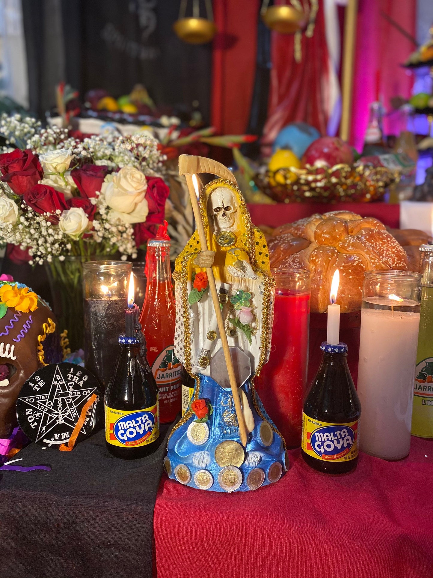 Estatua Santa Muerte Abre Camino + 12” + Fija y Bautizada el Día de la Fiesta + Oro 24K