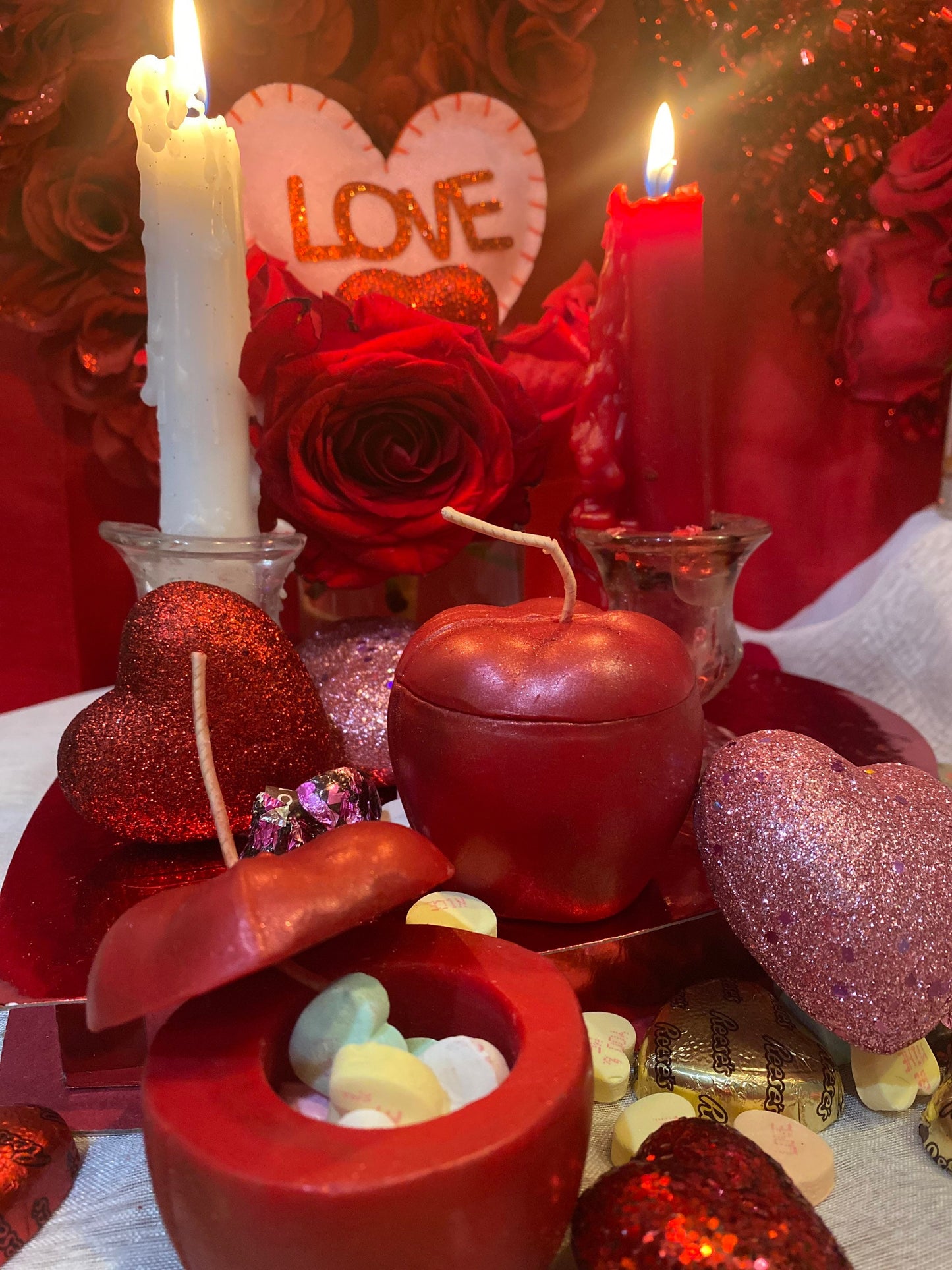 Loadable Apple Candle + Love + Binding + Prosperity + Healing + Santa Muerte