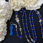 Santa Muerte Azul Rosary + Blue + Sterling Silver Plated Chain + Handcrafted + Rosario
