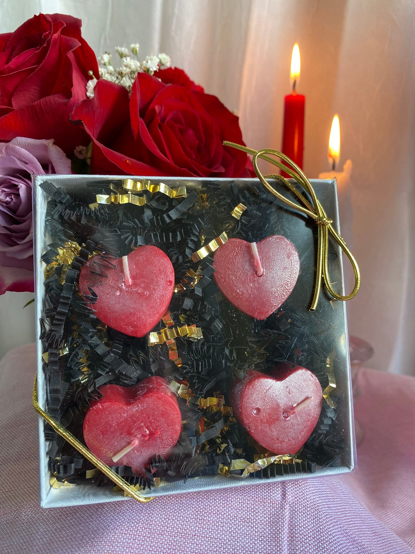 Heart Tealight Candles in Gift Box + Love + Passion