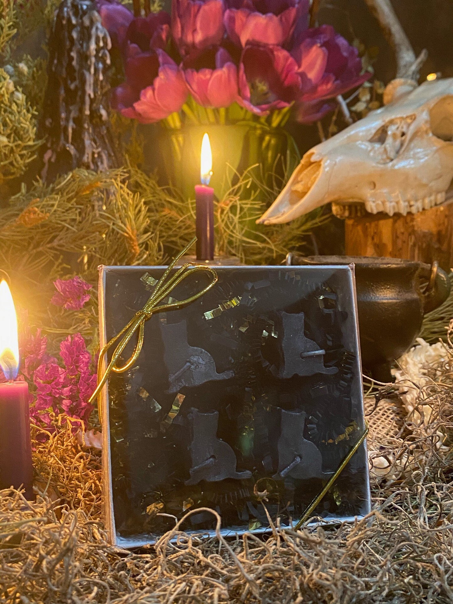 Black Cat Tealight Candles + Gift Box + Luck + Gambling + Samhain + Halloween