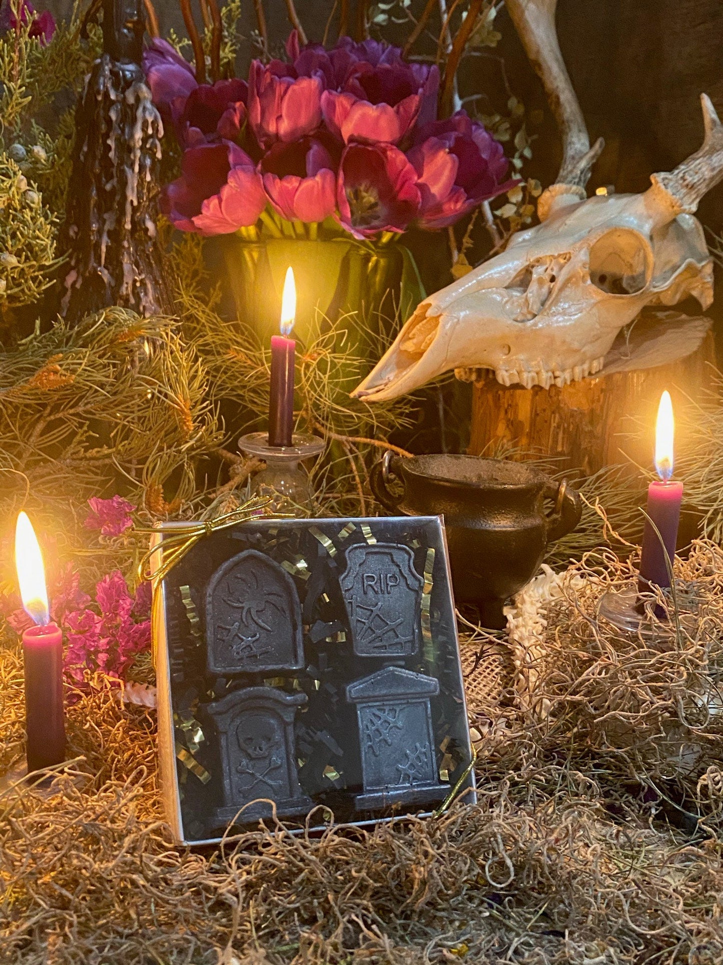 Four Tombstone Candles + Gift Box