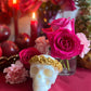 Skull Candle with Metallic Roses + Hand Painted