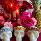 Skull Candle with Metallic Roses + Hand Painted