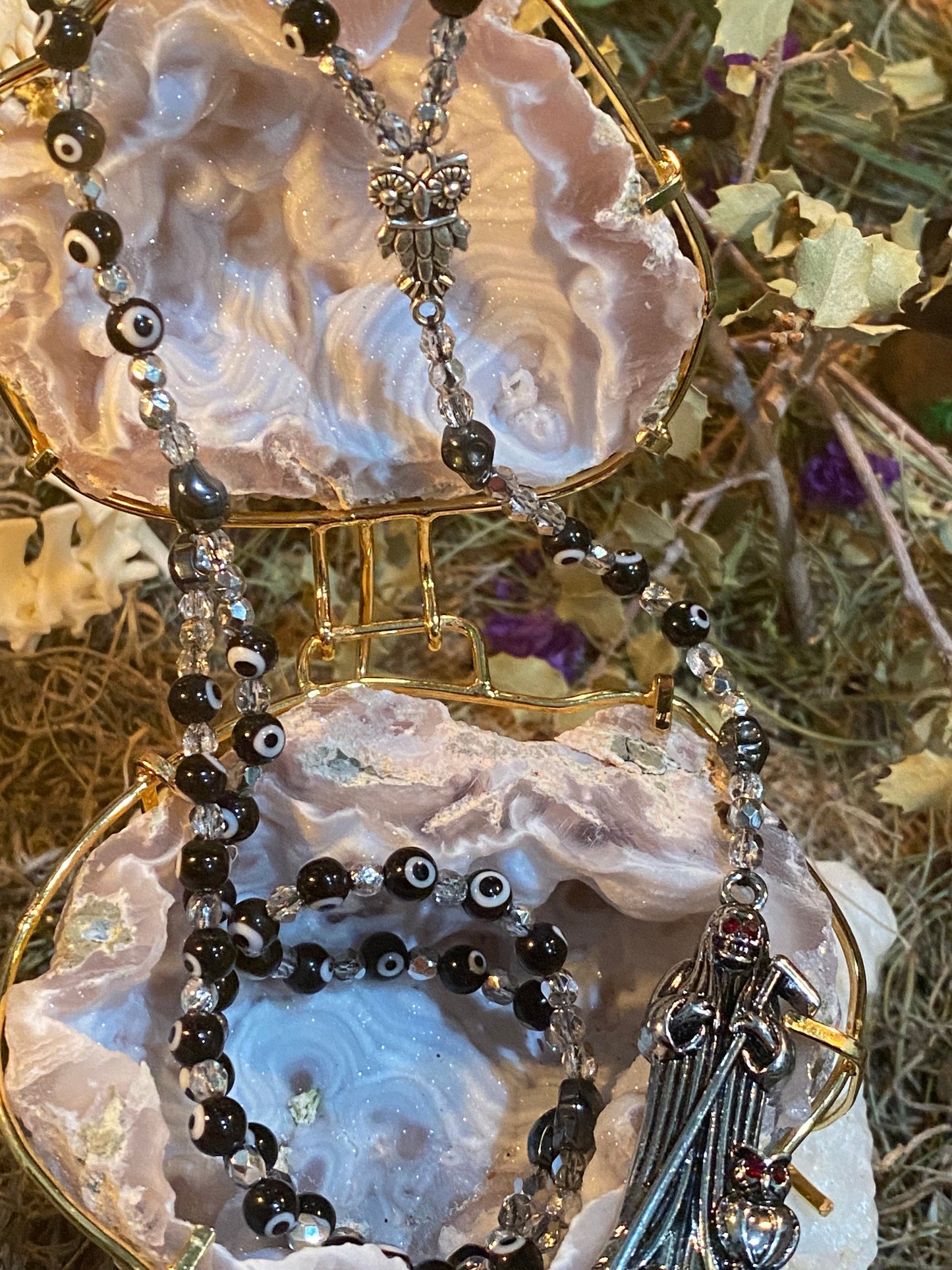 Santa Muerte Negra Evil Eye Rosary de Hilo + Protection + Handcrafted + Rosario