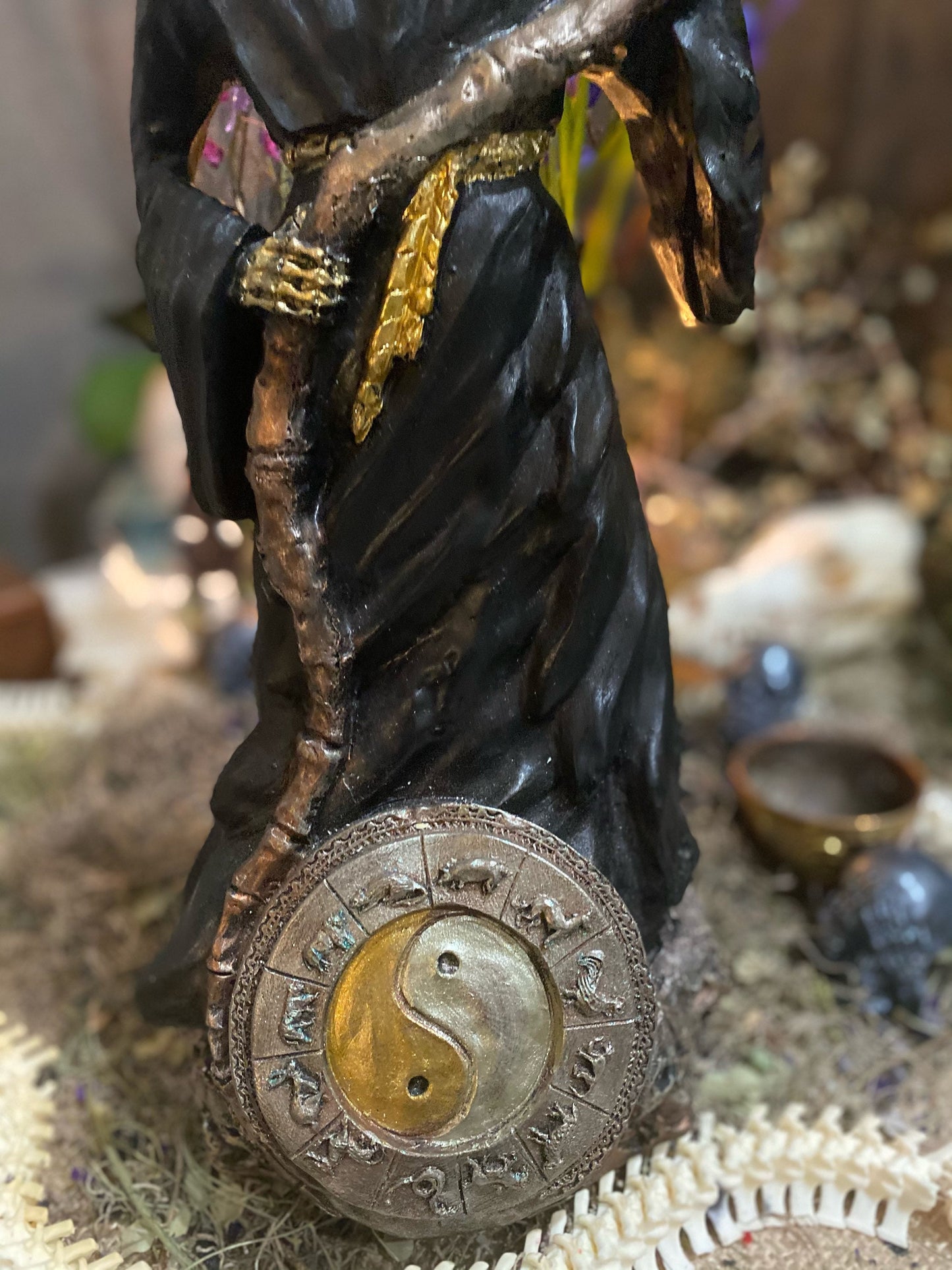 19” Santa Muerte Negra Yin Yang Statue + Baptized + Chinese Astrology + Planetary Magick + Fixed + Made in Mexico