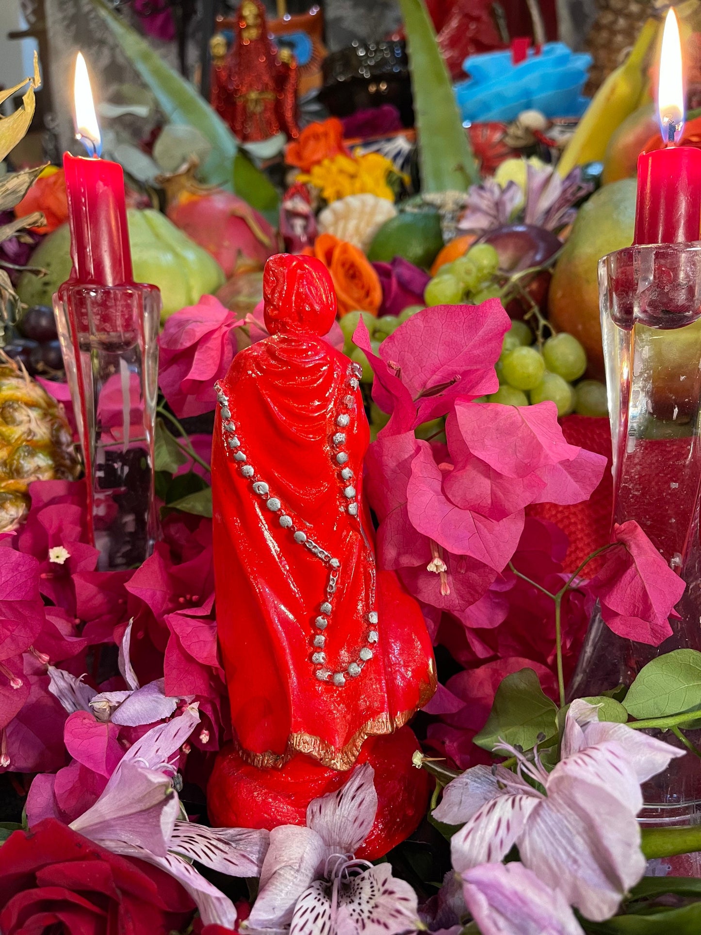 Santa Muerte Roja Rosary Statue + Baptized + Fixed + Made in Mexico + Rosario