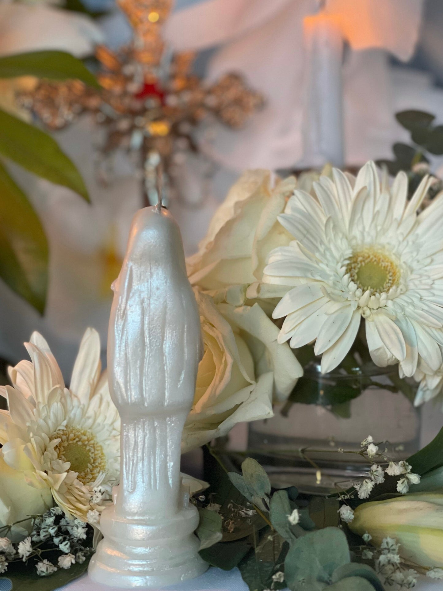 Santa Muerte Blanca Figure Candle + Blessed + Purity + Psychic + Healing