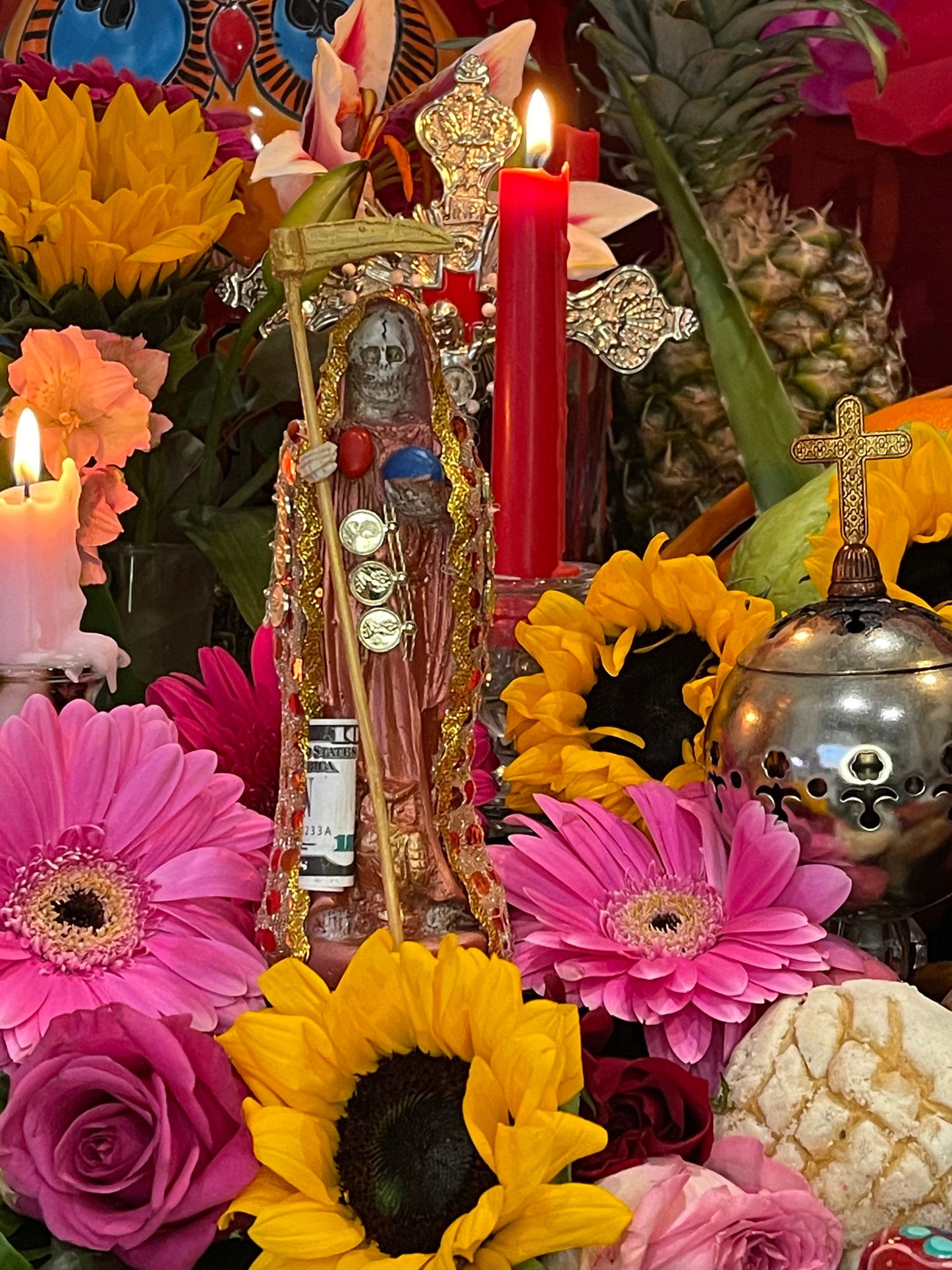 Deluxe Santa Muerte Cobre / Copper Statue + Fast Luck + 24K Gold + Baptized + Fixed + Made in Mexico