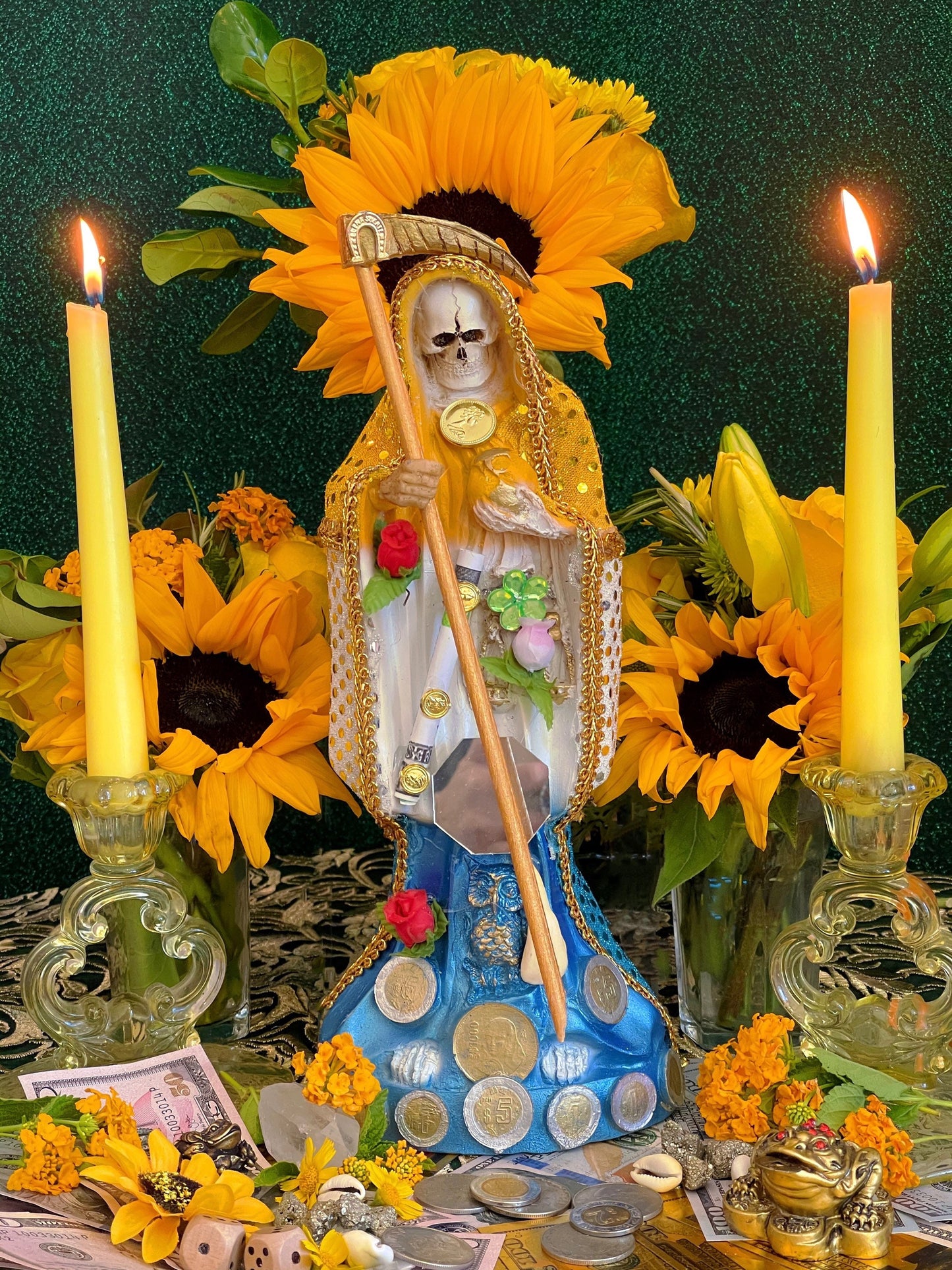 Estatua Santa Muerte Abre Camino + 12” + Fija y Bautizada el Día de la Fiesta + Oro 24K