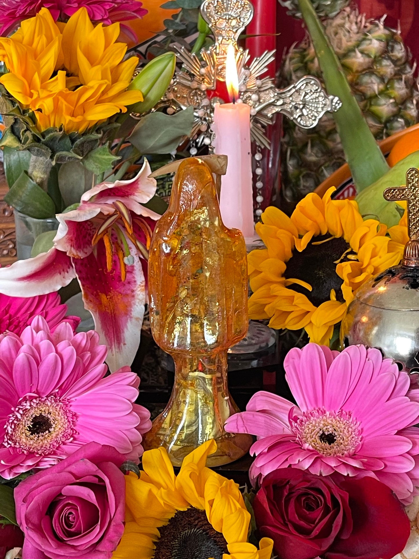 Santa Muerte Amarilla Statue + Yellow + 24K + Baptized + Transparent + Fixed + Made in Mexico