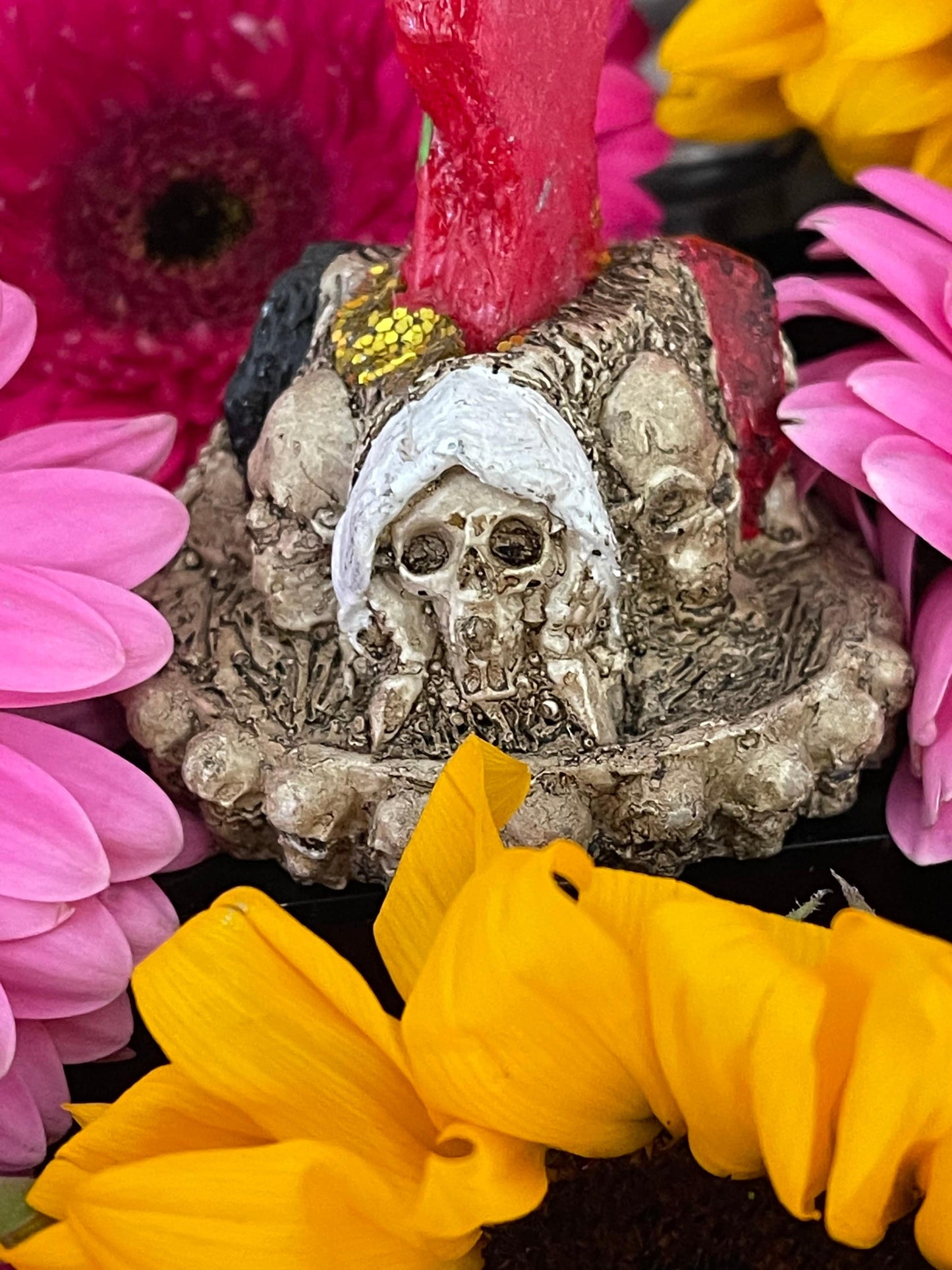 Santa Muerte Roja Statuette + Hear, Speak, See No Evil + Hide Love Spellwork + Baptized + Blessed + Fixed + Made in Mexico