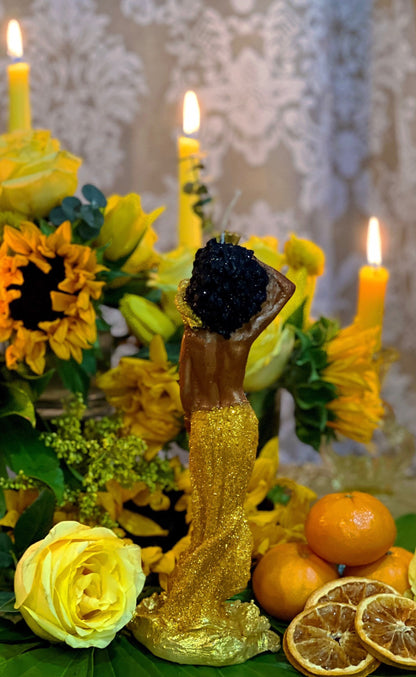 Vela preparada de Oxum + Folha de ouro 24K + Espírito africano do amor e da prosperidade + Orixá + Santeria + Ifá