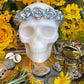 Skull Candle with Silver Roses + Ancestor + Luck + Hand Painted