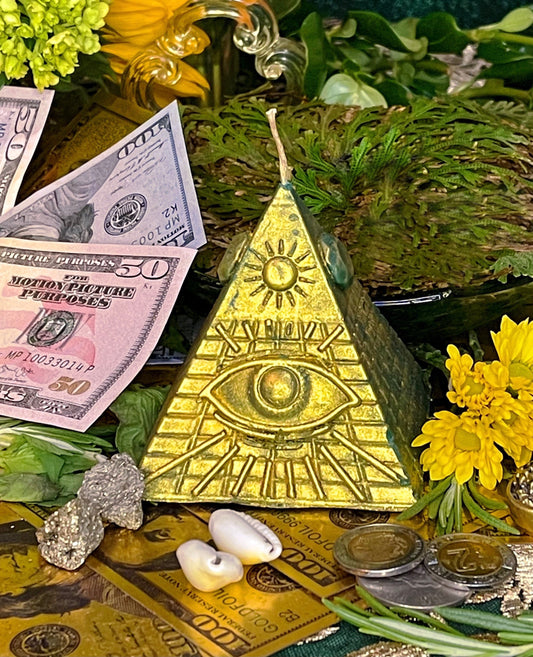 Pyramid with Eye of Providence Figure Candle + All-Seeing Eye