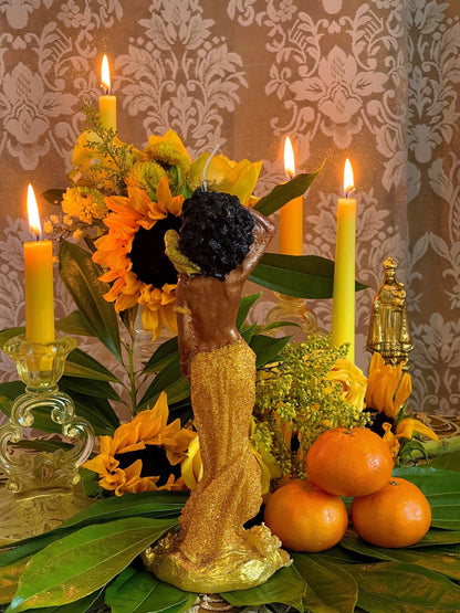 Vela preparada de Oxum + Folha de ouro 24K + Espírito africano do amor e da prosperidade + Orixá + Santeria + Ifá