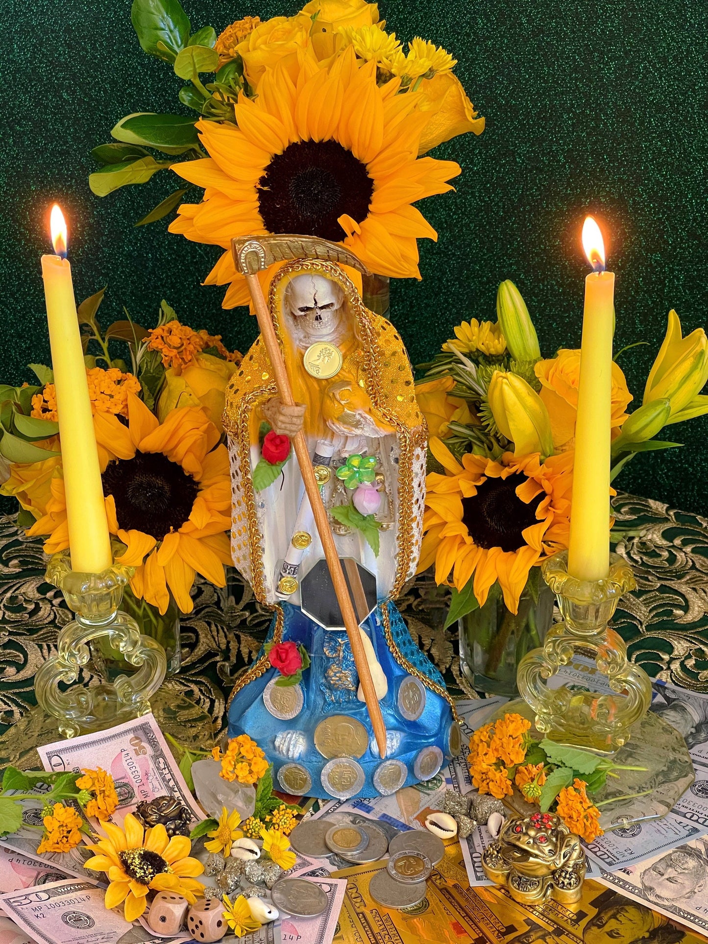 Estatua Santa Muerte Abre Camino + 12” + Fija y Bautizada el Día de la Fiesta + Oro 24K