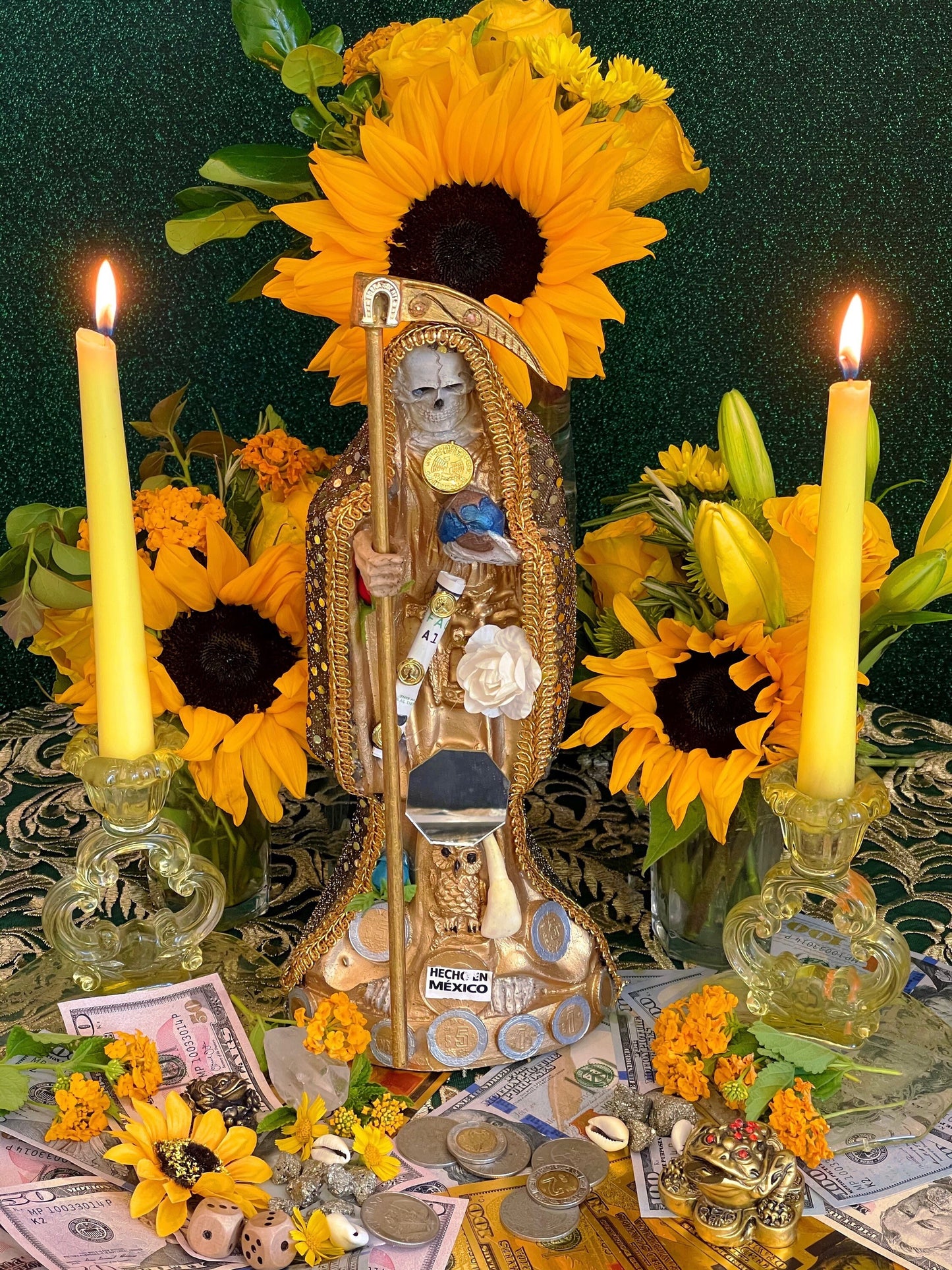 Santa Muerte Dorada Statue + 12” + Fixed and Baptized on Feast Day + 24K Gold