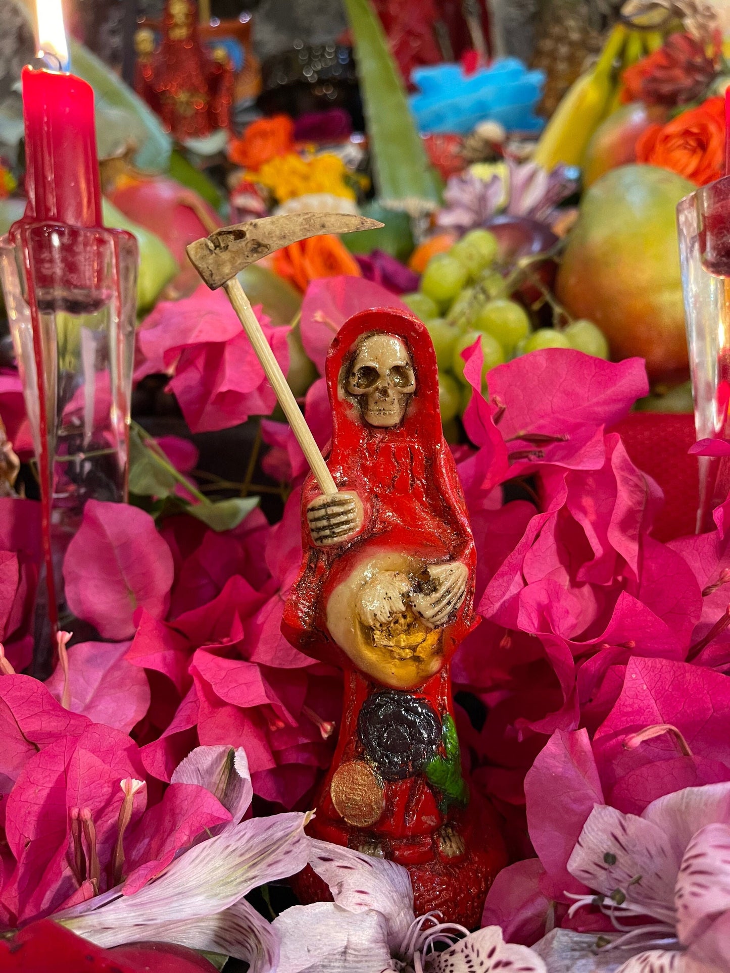 Santa Muerte Roja Statue + Embarazada + Pregnant + Baptized + Fixed + Made in Mexico
