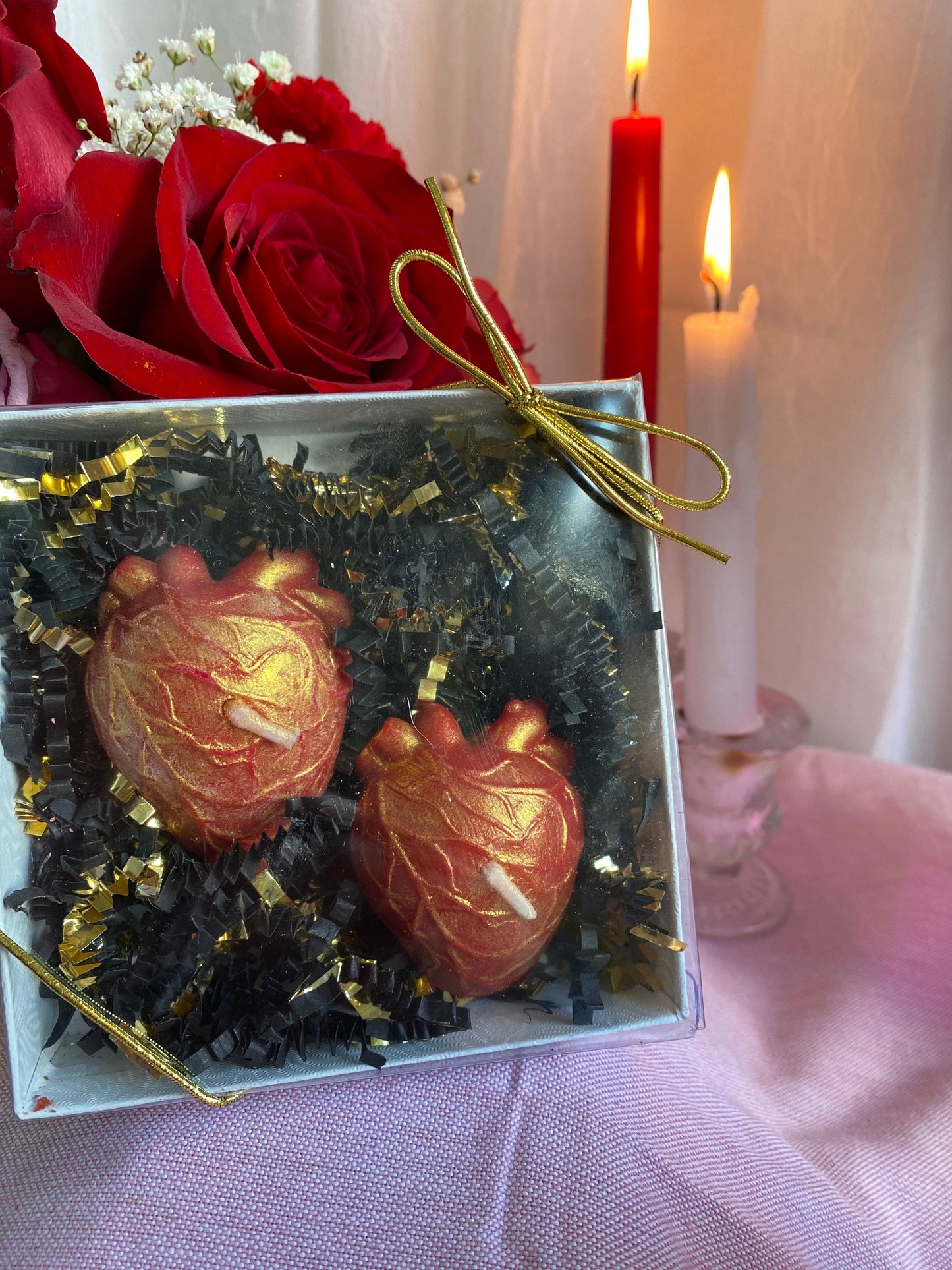 Small Anatomical Heart Candles in Gift Box + Love