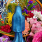 Santa Muerte Azul / Blue Statue with Dress + 24K Gold + Baptized + Fixed + Made in Mexico