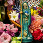 Santa Muerte Verde / Green Statue with Dress + Baptized + Fixed + Made in Mexico + 24K Gold Leaf on Scythe