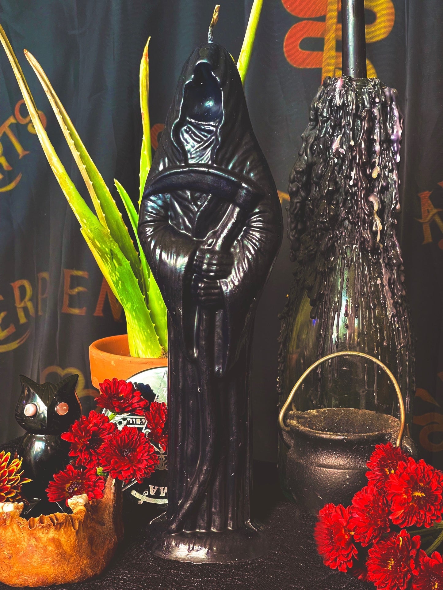 XL Grim Reaper Candle + Overcome Enemies + Santa Muerte Negra + Destroy Evil + San La Muerte