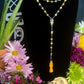 Santa Muerte Amarilla Rosary + Yellow Agate + Blessed + Handcrafted + Gemstone + Sterling Silver Plated Chain + Rosario