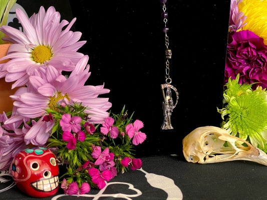 Santa Muerte Morada Rosary + Blessed + Purple + Amethyst + Handcrafted + Sterling Silver Chain + Rosario