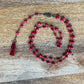 Santa Muerte Roja Rosary + Blessed + Handcrafted + Sterling Silver Plated Chain + Rosario