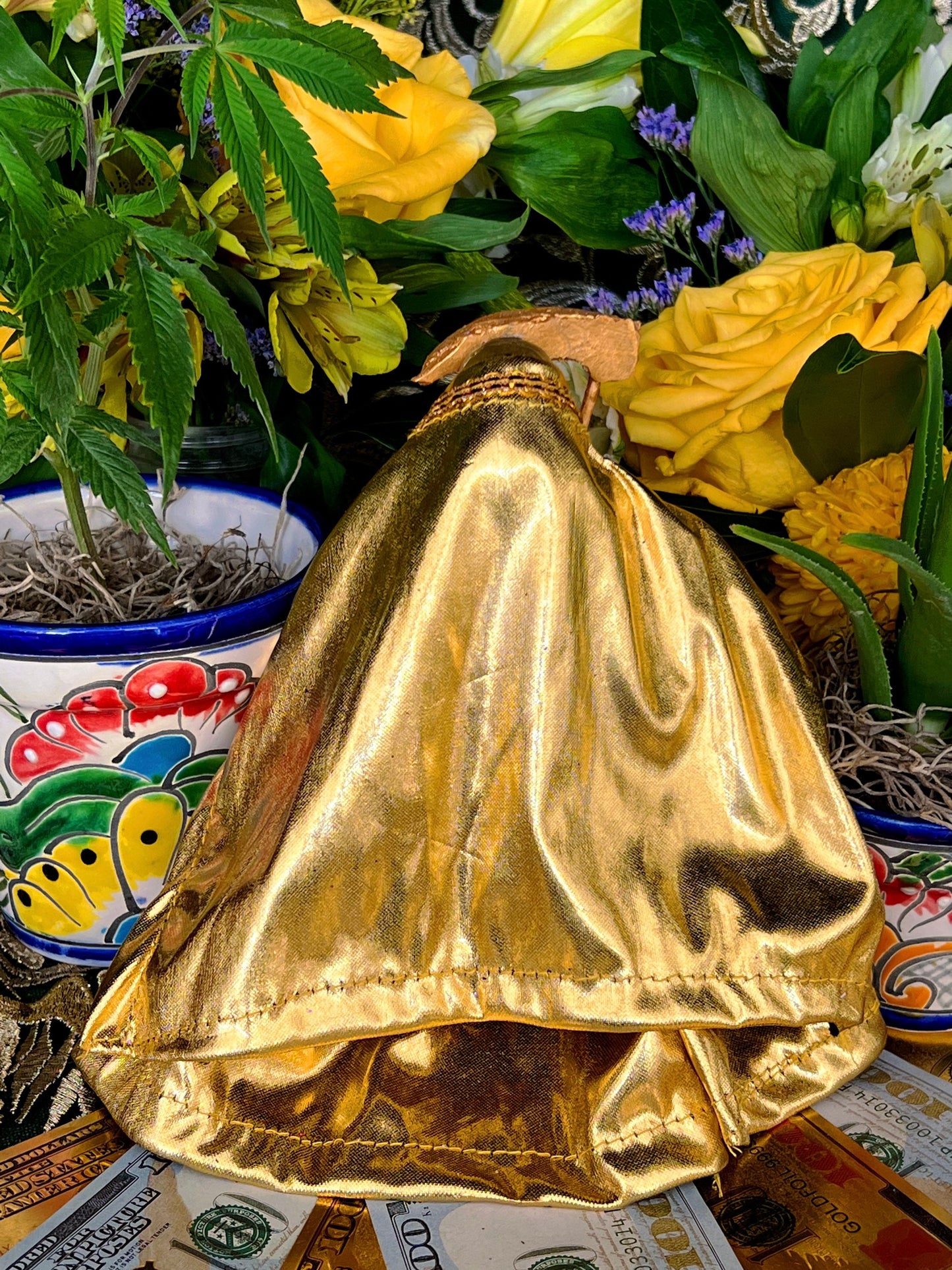 Santa Muerte Dorada Statue with Dress + 24K Gold + Baptized + Fixed + Made in Mexico