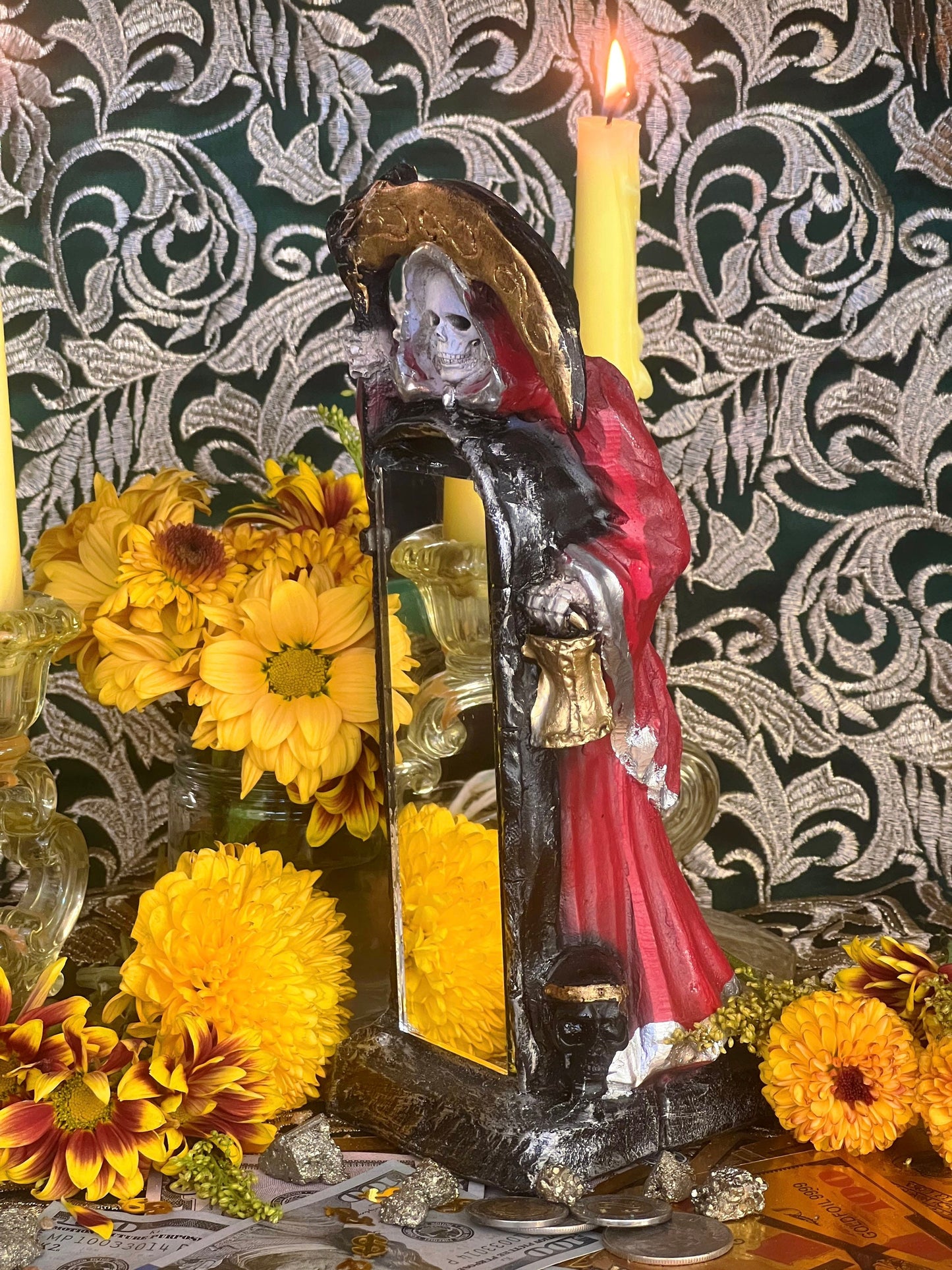 Santa Muerte Roja Reversing Mirror + Espejo + Baptized + Fixed + Made in Mexico